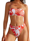 Cheeky 2 Piece Bandeau Bikini Set-SUUKSESS-Red White Floral-S-SUUKSESS