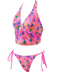 Halter String Cheeky Thong Bikini Set-SUUKSESS-Deep Pink Multicolor Floral-XS-SUUKSESS