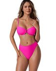 High Waisted Underwire Bikini Set-SUUKSESS-Deep Pink-XS-SUUKSESS