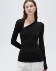 SUUKSESS Modal Cashmere Long Sleeve T Shirts for Women Ultralight Fall Fashion 2025 Trendy Asymmetric Neck Casual Tops-SUUKSESS-SUUKSESS