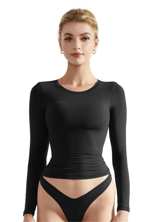 SUUKSESS Women Square Neck Long Sleeve Bodysuit Sexy Thong