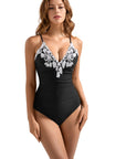 SUUKSESS Women Lace One Piece Swimsuit Tummy Control V Neck Bathing Suit-SUUKSESS-SUUKSESS