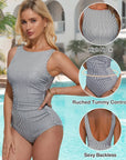 Backless Ruched Bathing Suit-Swimwear-SUUKSESS-SUUKSESS