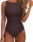 Backless Ruched Bathing Suit-Swimwear-SUUKSESS-Dark Brown-S-SUUKSESS
