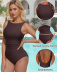 Backless Ruched Bathing Suit-Swimwear-SUUKSESS-SUUKSESS