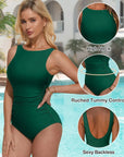Backless Ruched Bathing Suit-Swimwear-SUUKSESS-SUUKSESS