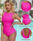 Backless Ruched Bathing Suit-Swimwear-SUUKSESS-SUUKSESS