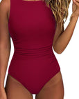 Backless Ruched Bathing Suit-Swimwear-SUUKSESS-Wine-S-SUUKSESS