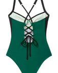 Crisscross Back Color Block Bathing Suit