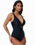 SUUKSESS Women One Piece Tummy Control Swimsuit Deep V Neck Cutout Bathing Suit-SUUKSESS-SUUKSESS