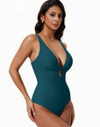SUUKSESS Women One Piece Tummy Control Swimsuit Deep V Neck Cutout Bathing Suit-SUUKSESS-SUUKSESS