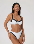 Color Block Underwire 2 Piece Swimsuit-SUUKSESS-White Black-S-SUUKSESS