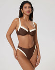 Color Block Underwire 2 Piece Swimsuit-SUUKSESS-Brown White-S-SUUKSESS