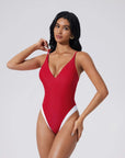 V Open Back One Piece Swimsuits-SUUKSESS-SUUKSESS