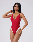 V Open Back One Piece Swimsuits-SUUKSESS-SUUKSESS