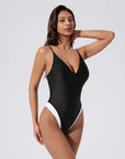 V Open Back One Piece Swimsuits-SUUKSESS-Black and White-S-SUUKSESS