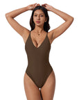 V Open Back One Piece Swimsuits-SUUKSESS-SUUKSESS