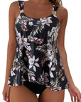 SUUKSESS Women Ruffle High Waisted Tankini Swimsuit Tummy Control Bathing Suit-SUUKSESS-Black Floral-S-SUUKSESS