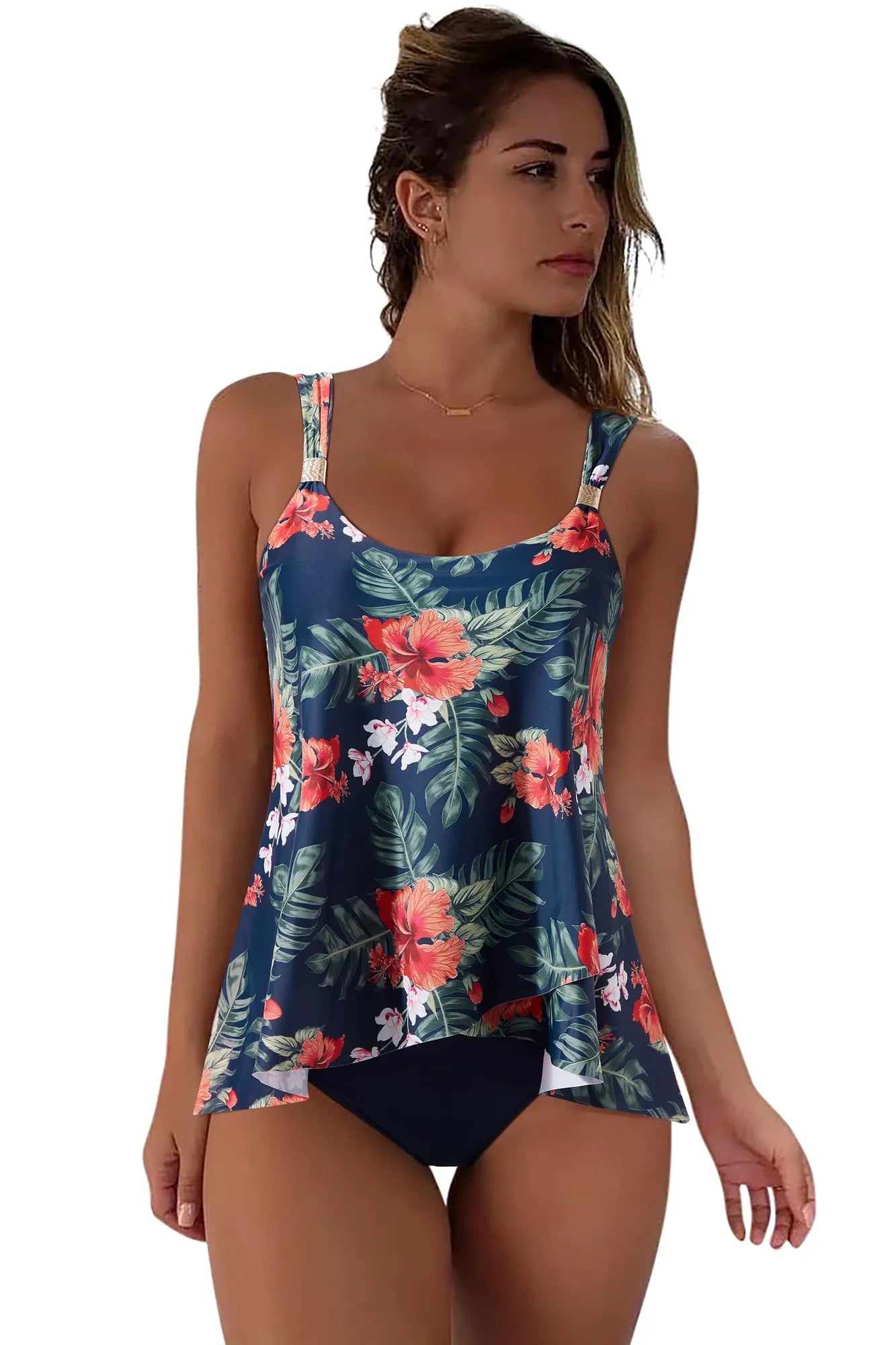 SUUKSESS Women Ruffle High Waisted Tankini Swimsuit Tummy Control Bathing Suit-SUUKSESS-SUUKSESS