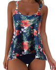 SUUKSESS Women Ruffle High Waisted Tankini Swimsuit Tummy Control Bathing Suit-SUUKSESS-Tropical Floral Navy Blue-S-SUUKSESS