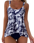 SUUKSESS Women Ruffle High Waisted Tankini Swimsuit Tummy Control Bathing Suit-SUUKSESS-Navy Blue Floral-S-SUUKSESS