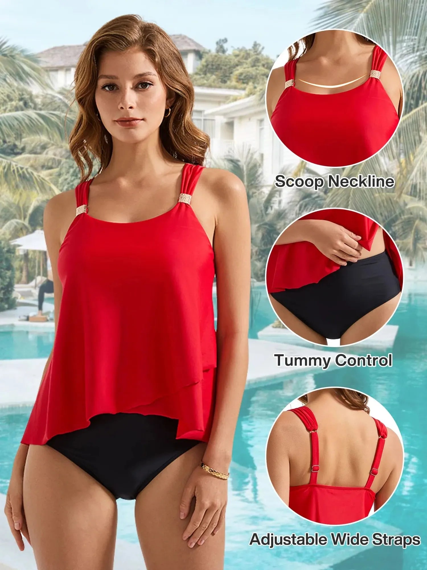 SUUKSESS Women Ruffle High Waisted Tankini Swimsuit Tummy Control Bathing Suit-SUUKSESS-SUUKSESS