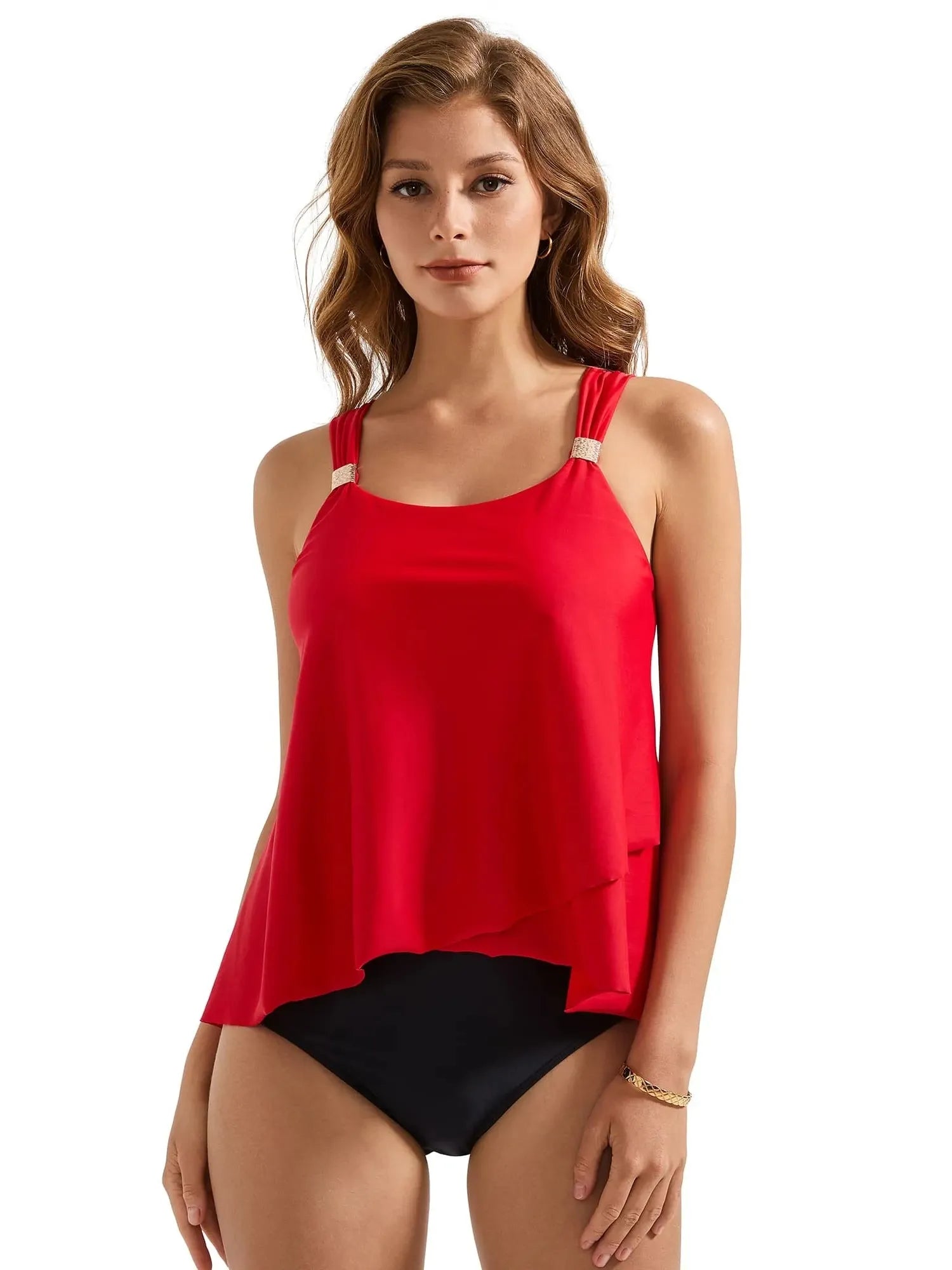 SUUKSESS Women Ruffle High Waisted Tankini Swimsuit Tummy Control Bathing Suit-SUUKSESS-SUUKSESS