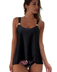 SUUKSESS Women Ruffle High Waisted Tankini Swimsuit Tummy Control Bathing Suit-SUUKSESS-Retro Floral Black-S-SUUKSESS