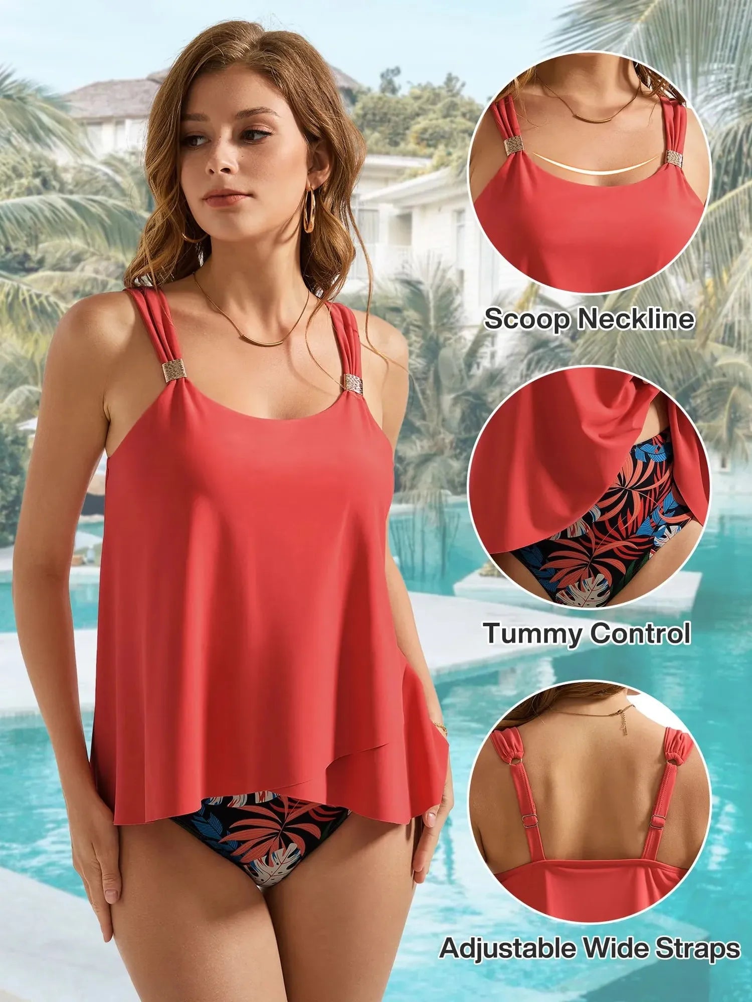 SUUKSESS Women Ruffle High Waisted Tankini Swimsuit Tummy Control Bathing Suit-SUUKSESS-SUUKSESS