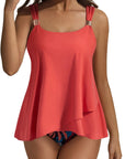 SUUKSESS Women Ruffle High Waisted Tankini Swimsuit Tummy Control Bathing Suit-SUUKSESS-Coral Pink Leaf-S-SUUKSESS