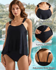 SUUKSESS Women Ruffle High Waisted Tankini Swimsuit Tummy Control Bathing Suit-SUUKSESS-SUUKSESS