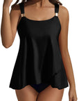 SUUKSESS Women Ruffle High Waisted Tankini Swimsuit Tummy Control Bathing Suit-SUUKSESS-Black-S-SUUKSESS