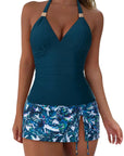 SUUKSESS Women Tummy Control Tankini Swimsuit Sexy Halter Bathing Suit 2 Piece-SUUKSESS-Blue Floral-S-SUUKSESS