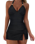 SUUKSESS Women Tummy Control Tankini Swimsuit Sexy Halter Bathing Suit 2 Piece-SUUKSESS-Black-S-SUUKSESS