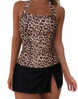 SUUKSESS Women Tummy Control Tankini Swimsuits with Skirt Backless Bathing Suit-SUUKSESS-Leopard Black-S-SUUKSESS