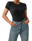 Buttery Soft Crew Neck Bodysuit - Short Sleeve-SUUKSESS