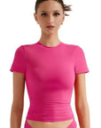 Buttery Soft Crew Neck Shirt - Short Sleeve-Clothing-SUUKSESS-Deep Pink-XS-SUUKSESS