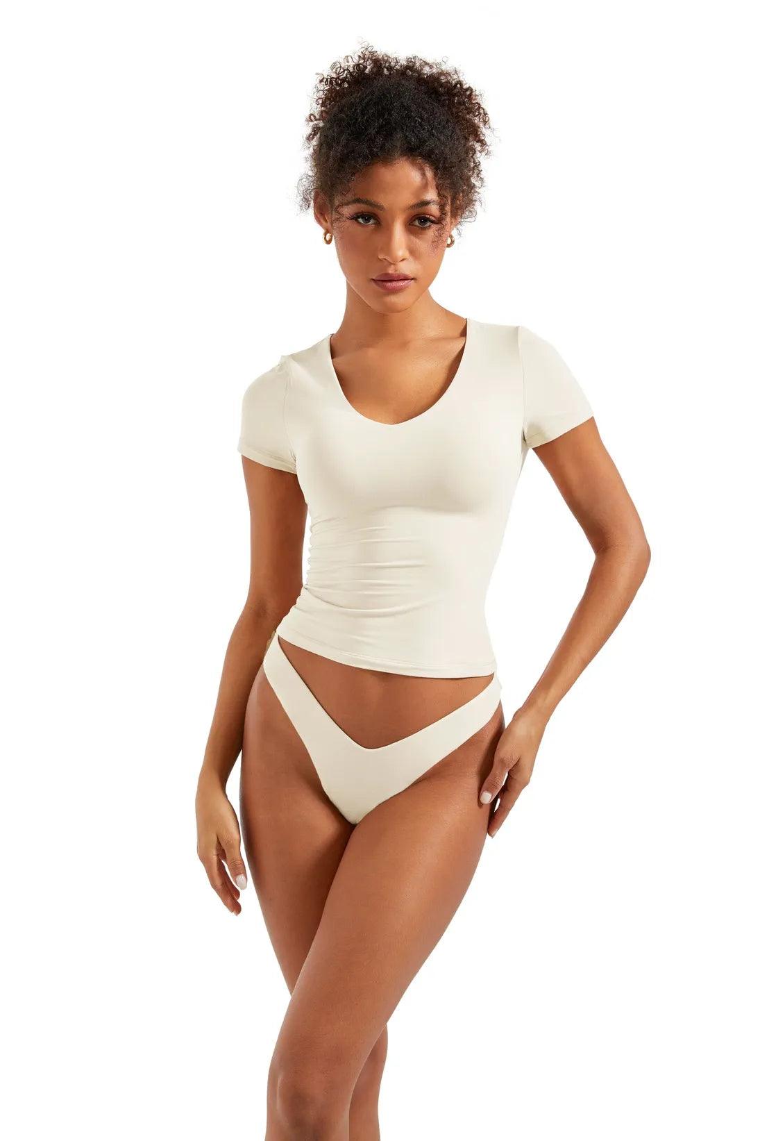 Buttery Soft V Neck Shirt - Short Sleeve-Clothing-SUUKSESS-White-XS-SUUKSESS