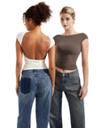 Buttery Soft Backless Shirt-Clothing-SUUKSESS-Brown-XS-SUUKSESS