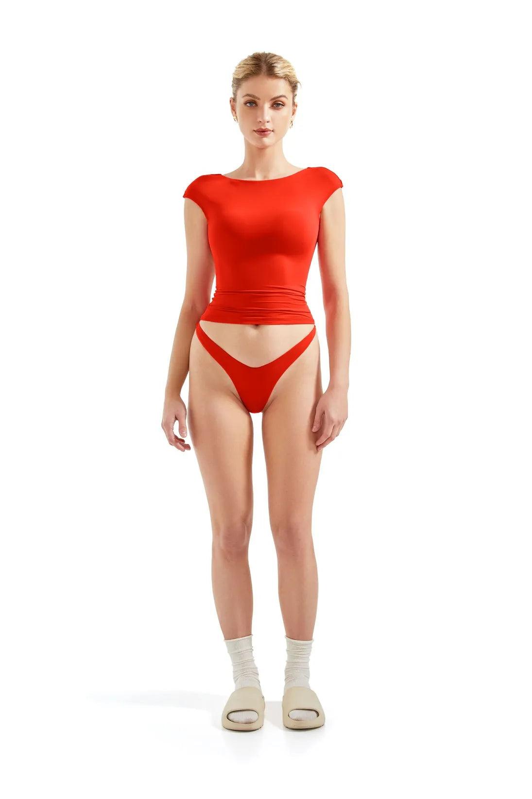 Buttery Soft Backless Shirt-Clothing-SUUKSESS-Red-XS-SUUKSESS