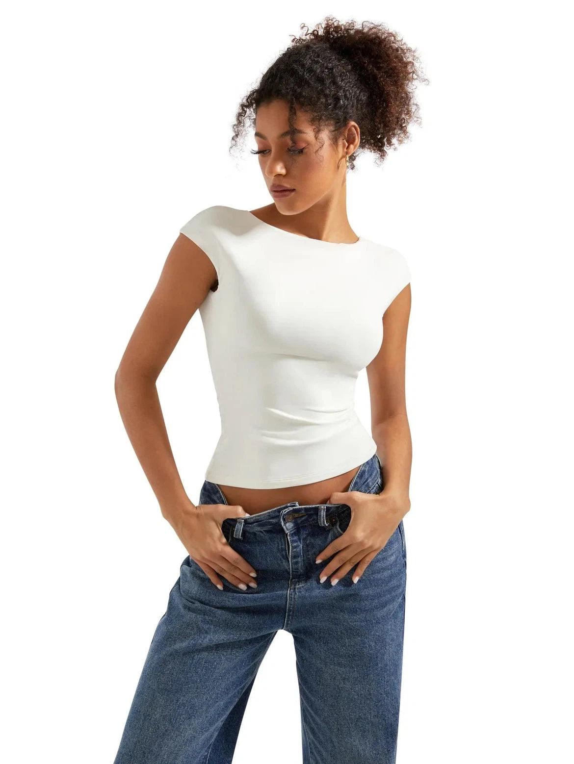 Buttery Soft Backless Shirt-Clothing-SUUKSESS-White-XS-SUUKSESS