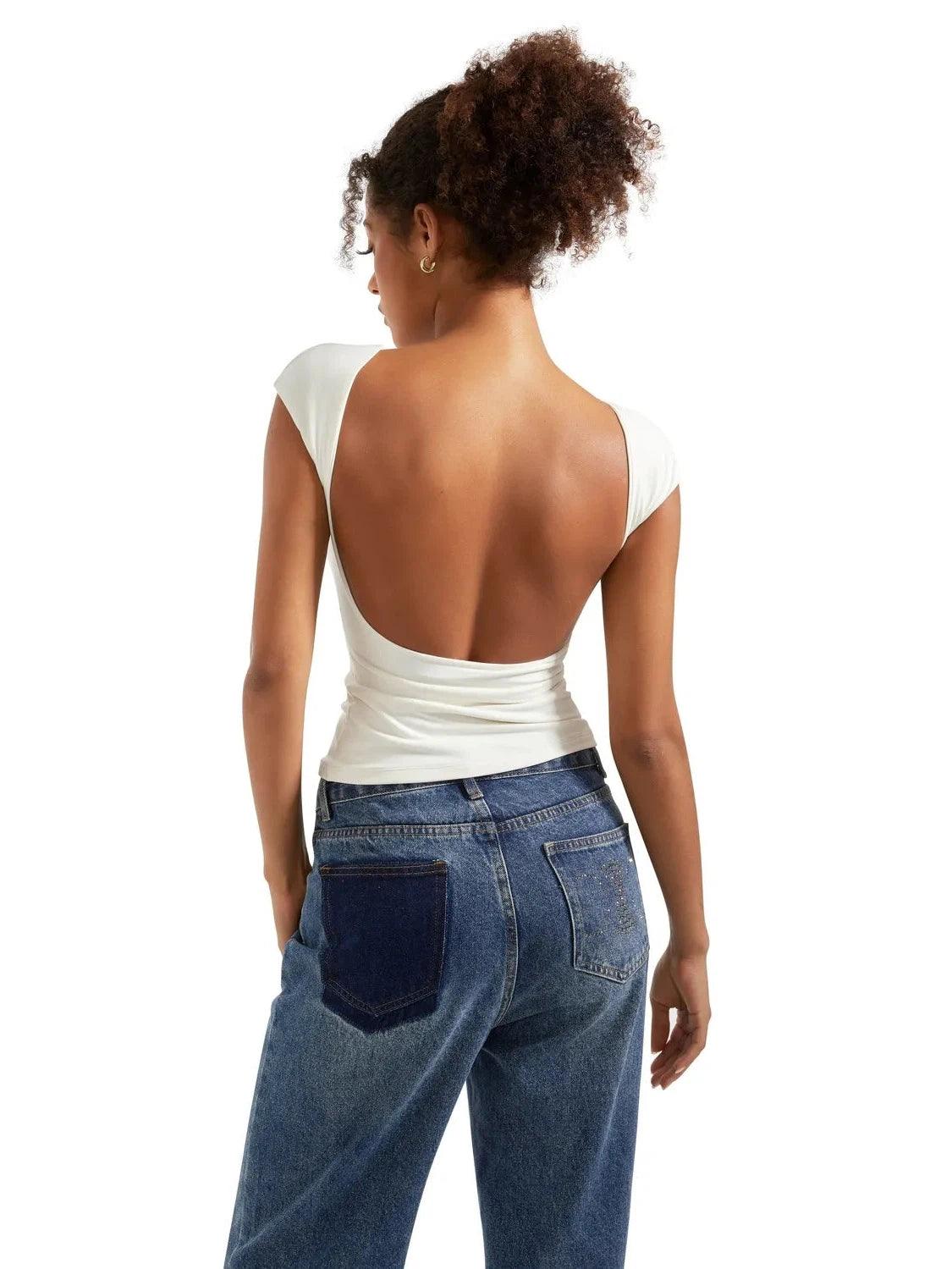 Buttery Soft Backless Shirt Aqua / M Buttery Soft Backless Shirt Aqua / M
