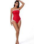 SUUKSESS Women One Piece Tummy Control Swimsuit Strapless Bandeau Bathing Suit-SUUKSESS-Red-S-SUUKSESS