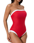 SUUKSESS Women One Piece Tummy Control Swimsuit Strapless Bandeau Bathing Suit-SUUKSESS-SUUKSESS