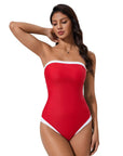 SUUKSESS Women One Piece Tummy Control Swimsuit Strapless Bandeau Bathing Suit-SUUKSESS-SUUKSESS