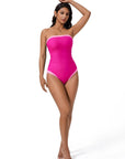 SUUKSESS Women One Piece Tummy Control Swimsuit Strapless Bandeau Bathing Suit-SUUKSESS-Pink-S-SUUKSESS