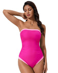 SUUKSESS Women One Piece Tummy Control Swimsuit Strapless Bandeau Bathing Suit-SUUKSESS-SUUKSESS