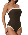 SUUKSESS Women One Piece Tummy Control Swimsuit Strapless Bandeau Bathing Suit-SUUKSESS-SUUKSESS