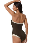 SUUKSESS Women One Piece Tummy Control Swimsuit Strapless Bandeau Bathing Suit-SUUKSESS-SUUKSESS