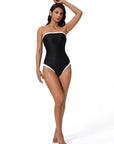SUUKSESS Women One Piece Tummy Control Swimsuit Strapless Bandeau Bathing Suit-SUUKSESS-Black-S-SUUKSESS